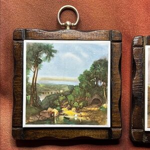 Brown Wooden Framed Landscape Accent Decor